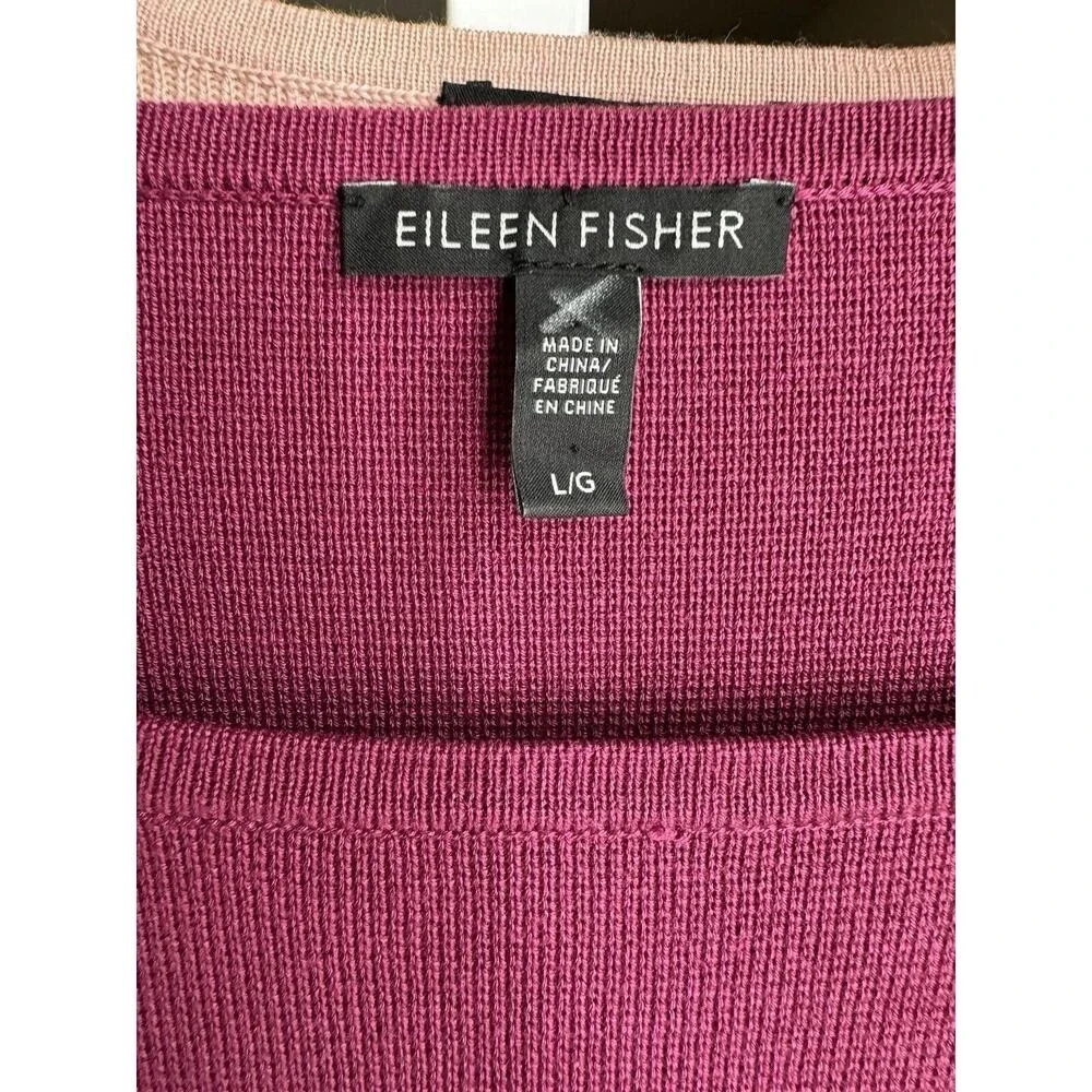 Eileen Fisher Women's Berry Pink Silk Organic Cotton 3/4 Sleeve Sweater Large